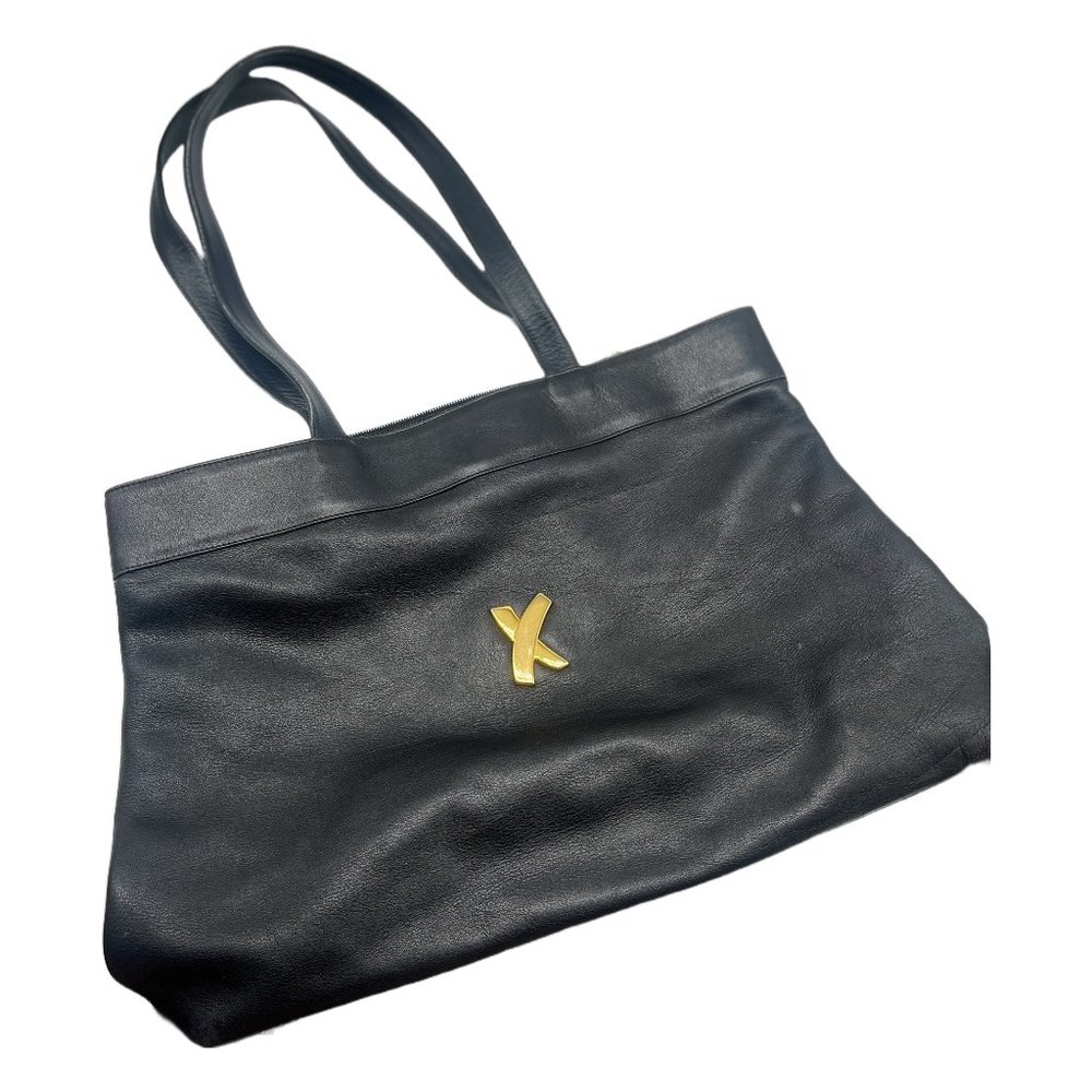Paloma Picasso Black Leather Tote Handbag